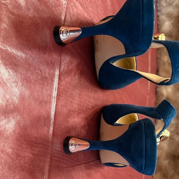 Nine West Teal Blue Suede Slingback Pointed-Toe Pumps - Picture 4 of 7